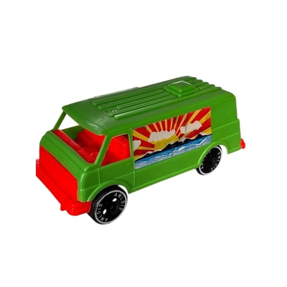 Vintage Amloid Green Van USA Made Red Front Wheels With Sunset Decal Collectible